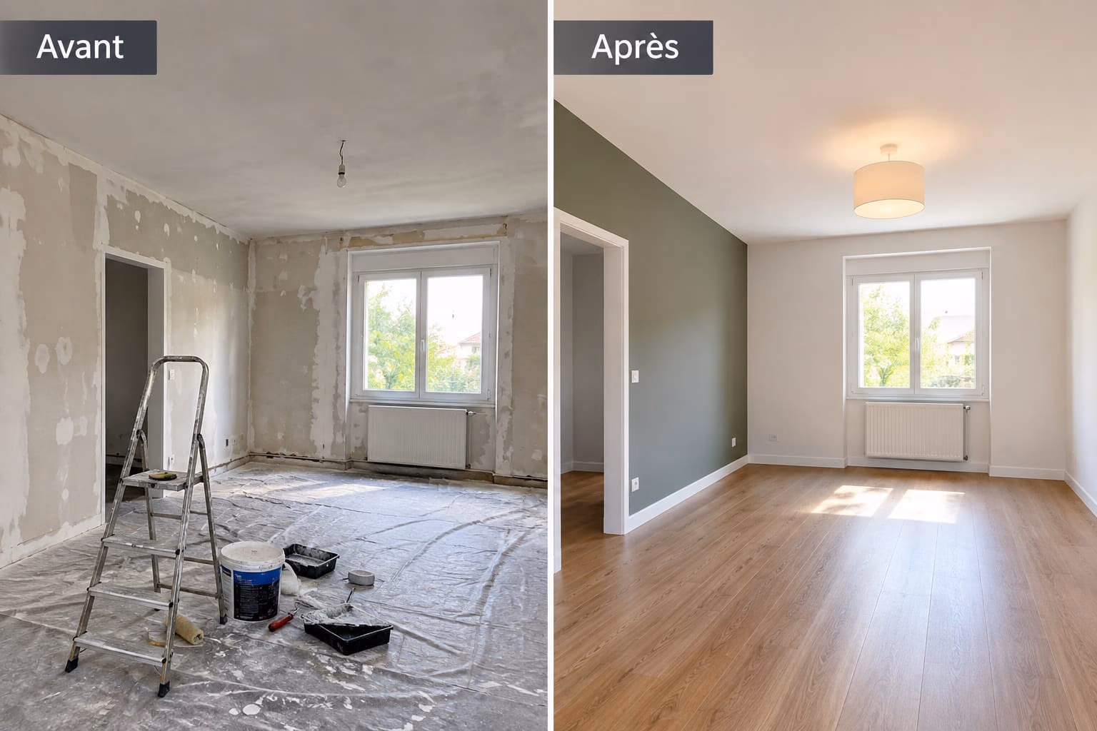 Pièce avant et après rénovation intérieure
